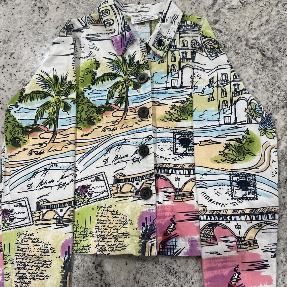 Women'sโ Vintage New Director Jacket Palm Trees, Post Stamp, Vacation Style